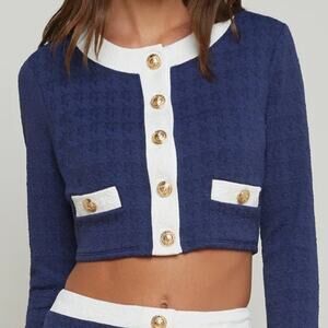 L'Agence Adaline Cardigan Cover-Up Marine Blue White Gold Buttons Small NEW
